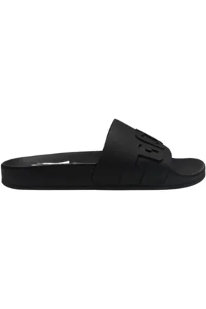 GCDS Homme, Chaussures, Noir, Taille: 43 EU Logo Chain Tongs Sandales Noires en Caoutchouc