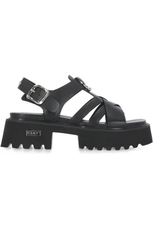 Cult Femme, Chaussures, Noir, Taille: 36 EU Sandales en Cuir Noir avec Bride de Cheville