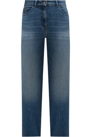 Twin-Set Femme, Jeans, Bleu, Taille: W32 Jean Denim avec Effet Éraflure Logo Brodé