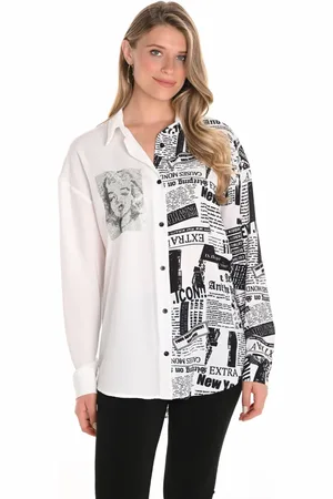 Frank Lyman Femme, Blouses et Chemises, Multicolore, Taille: 46 FR Chemisier Tissé Blanc avec Imprimé Peint