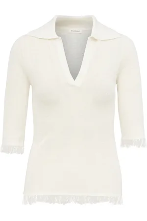 By Malene Birger Femme, Pulls, , Taille: 38 FR Haut en Lin et Soie Blanc avec Franges