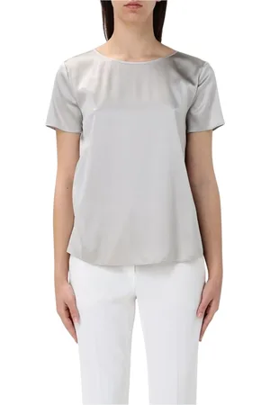 Emporio Armani Femme, Blouses et Chemises, Gris, Taille: 34 FR Chemisier en Soie Bleu Style Élégant