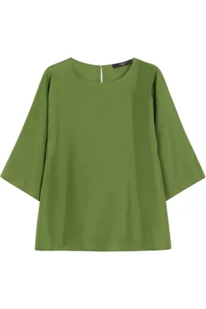 Max Mara Femme, Blouses et Chemises, Vert, Taille: 42 FR Chemisier vert en soie avec insert en jersey