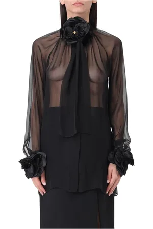 Dolce & Gabbana Femme, Blouses et Chemises, Noir, Taille: 38 FR Élégante Chemisier en Soie avec Fleurs