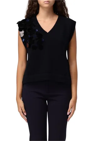 LIVIANA CONTI Femme, Pulls, Bleu, Taille: 38 FR Gilet Sans Manches Bleu à Paillettes Pull