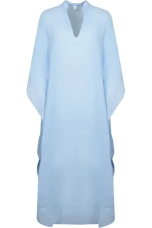 120% Lino Femme, Robes, Bleu, Taille: 38 FR Robe Kaftan Bleue pour Journées Estivales