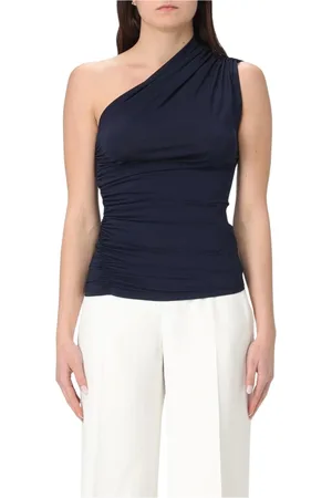 Elisabetta Franchi Femme, Tops, Bleu, Taille: 44 FR Haut Marine à Une Épaule Froissée