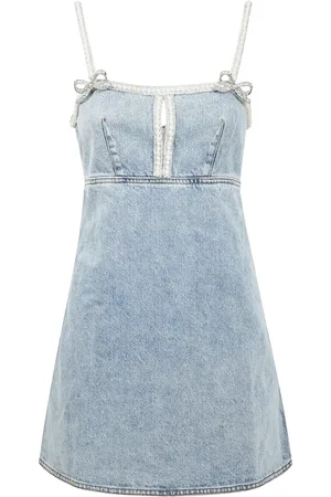 Self-Portrait Femme, Robes, Bleu, Taille: 36 FR Mini Robe en Denim avec Détails Scintillants