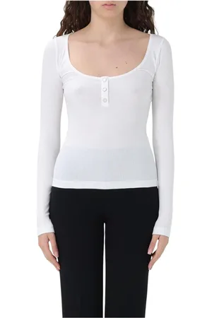 Pinko Femme, Pulls, Blanc, Taille: 42 FR Haut côtelé à encolure ronde