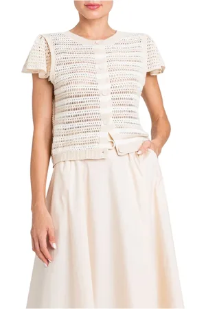 Twin-Set Femme, Pulls, Rose, Taille: 38 FR Pull Blanc Floral avec Boutons