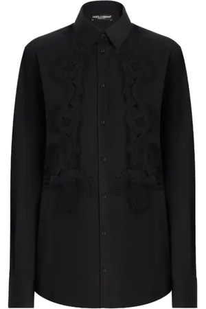 Dolce & Gabbana Femme, Blouses et Chemises, Noir, Taille: 42 FR Chemise Noire avec Empiècements en Dentelle et Boutons