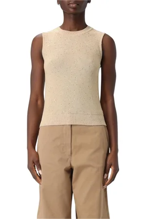LORENA ANTONIAZZI Femme, Pulls, Jaune, Taille: 36 FR Haut sans manches en tricot doré