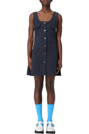 Ganni Femme, Robes, Bleu, Taille: 36 FR Robe Bleue avec Détail de Bouton pour Femmes