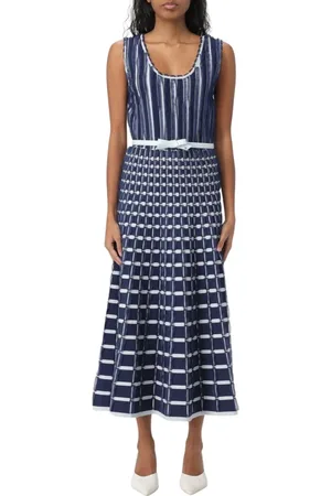 Elisabetta Franchi Femme, Robes, Bleu, Taille: 40 FR Robe Noire en Tricot Plissée