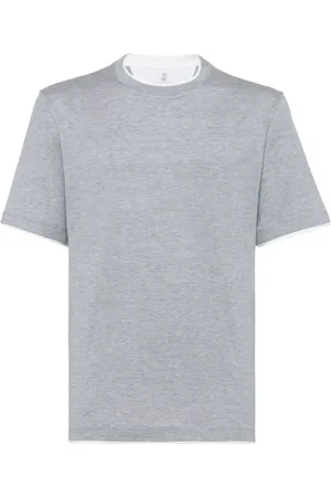 Brunello Cucinelli Homme, Tops, Gris, Taille: XL T-shirt Gris Col Rond en Jersey