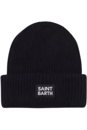 MC2 SAINT BARTH Homme, Accessoires, Noir, Taille: ONE Size Bonnet Noir à Logo Côtelé