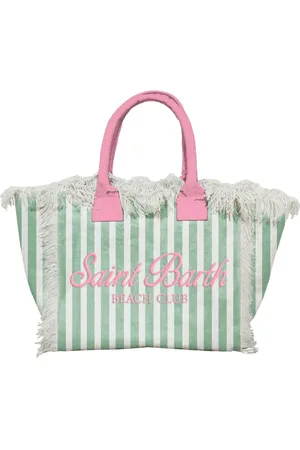 MC2 SAINT BARTH Femme, Sacs, Vert, Taille: ONE Size Sac à main en toile rayée avec logo en strass