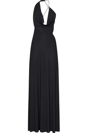 Amazuìn Femme, Robes, Noir, Taille: ONE Size Robe Noire Asymétrique Dos Nu Longueur au Sol