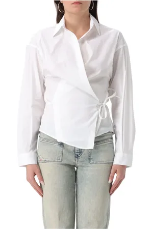 Diesel Femme, Blouses et Chemises, Blanc, Taille: 38 FR Chemise en coton avec détail cravate