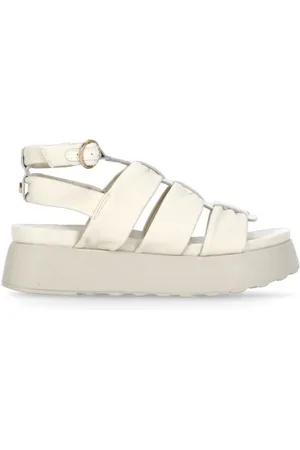 Cult Femme, Chaussures, , Taille: 36 EU Sandales en Cuir Ivoire avec Bride de Cheville