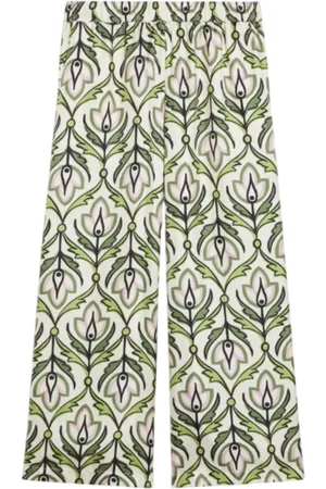 Max Mara Femme, Pantalons, Vert, Taille: 38 FR Pantalon en Soie Imprimé Vert