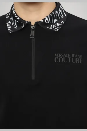 VERSACE Homme, Tops, Noir, Taille: 3XL Polo Zip Logomania Noir