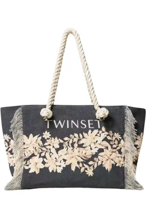 Twin-Set Femme, Sacs, Noir, Taille: ONE Size Sac Shopper en Toile avec Bords Effilochés