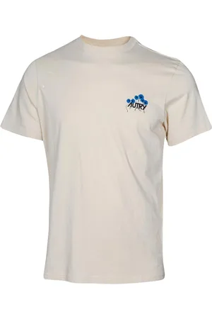 Autry Homme, Tops, , Taille: L T-shirt en Coton à Imprimé Floral Crème
