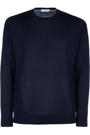Paolo Pecora Homme, Pulls, Bleu, Taille: XL Pull Col Rond Bleu Marine Élégant Écologique