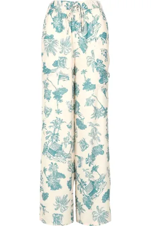 ANIYE BY Femme, Pantalons, Bleu, Taille: 36 FR Pantalon bleu à cordon avec impression intégrale