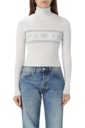 Chiara Ferragni Femme, Pulls, Blanc, Taille: 42 FR Pull en Tricot Blanc Style Coquin