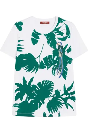 Max Mara Femme, Tops, Blanc, Taille: 40 FR T-shirt en coton imprimé avec détails brodés