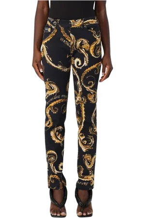 VERSACE Femme, Jeans, Noir, Taille: W32 Jean Slim à Imprimé Baroque