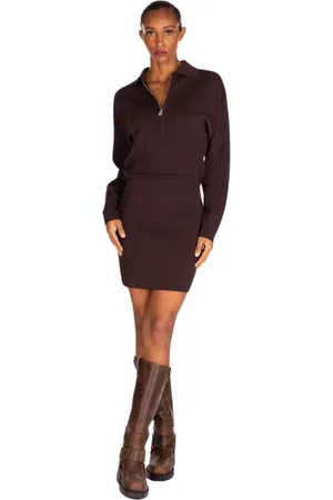 Pinko Femme, Robes, Brun, Taille: 40 FR Robe chemise marron à manches longues
