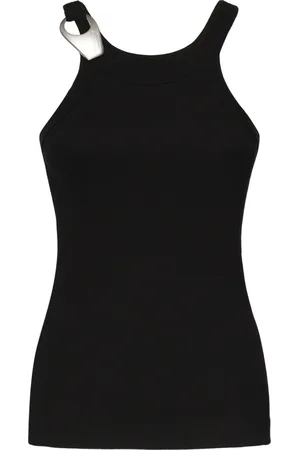 Pinko Femme, Tops, Noir, Taille: 42 FR Pull sans manches noir avec boucle géométrique