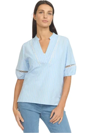 2-Biz Femme, Blouses et Chemises, Bleu, Taille: 42 FR Chemisier féminin avec détails brodés