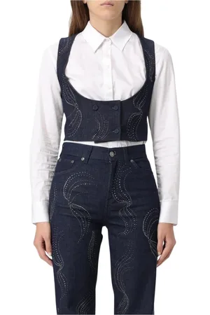 Dondup Femme, Vestes, Bleu, Taille: 36 FR Rhinestone Detail Denim Vest Set
