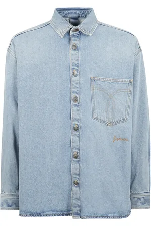 Fiorucci Homme, Chemises, Bleu, Taille: L Chemise en denim brodé en bleu clair