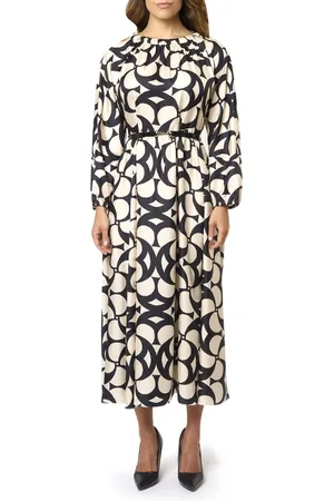 Max Mara Femme, Robes, Blanc, Taille: 40 FR Robe Longue Blanche en Soie Imprimée Évasée