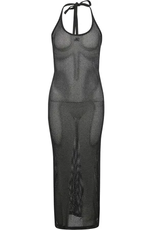 Courrèges Femme, Robes, Noir, Taille: 42 FR Robe Longue en Maille de Coton avec Dos Ouvert