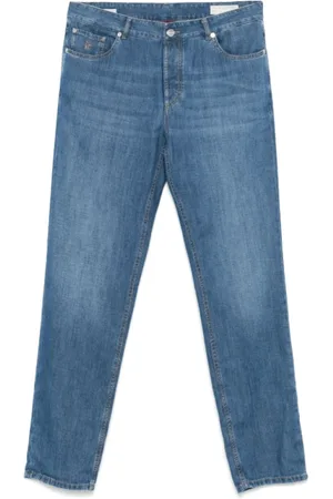 Brunello Cucinelli Homme, Jeans, Bleu, Taille: L Jean Bleu avec Broderie Logo
