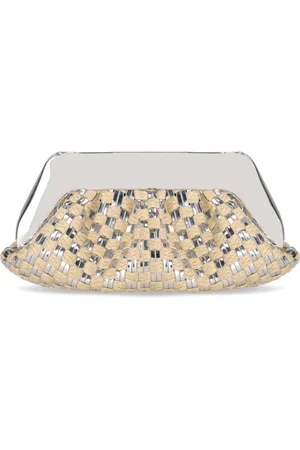 THEMOIRÈ Femme, Sacs, Gris, Taille: ONE Size Sac pochette en paille tissée micro argent