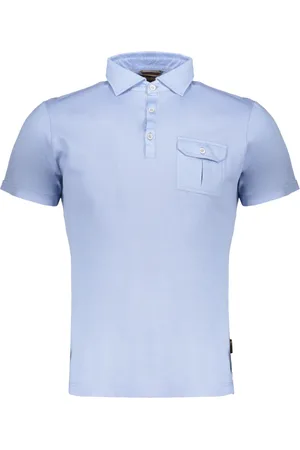MOORER Homme, Tops, Bleu, Taille: 4XL Polo en coton avec boutons en nacre