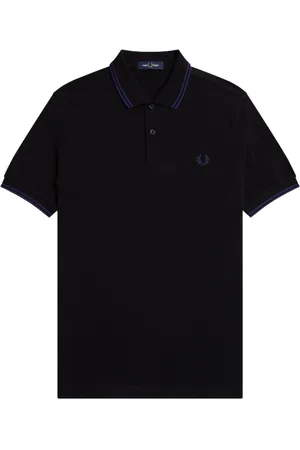 Fred Perry Homme, Tops, Noir, Taille: L Polo Slim Fit à Bordure à Deux Rayures en Noir/Bleu Marine