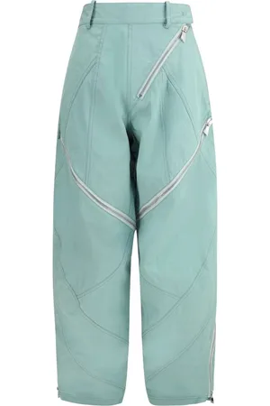 The Attico Femme, Pantalons, Bleu, Taille: 34 FR Pantalon en coton moderne avec fermeture éclair asymétrique