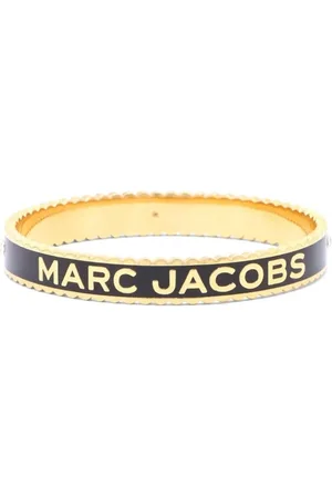 Marc Jacobs Femme, Accessoires, Jaune, Taille: ONE Size Bracelet Jonc Médaille Noir/Or Logo
