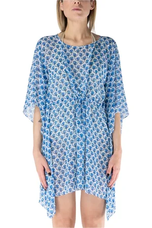 MC2 SAINT BARTH Femme, Robes, Bleu, Taille: ONE Size Kaftan en soie avec imprimé floral robe