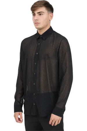 Patrizia Pepe Homme, Chemises, Noir, Taille: 2XL Chemise noire à manches longues avec détails en strass