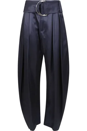 J.W.Anderson Femme, Pantalons, Bleu, Taille: 38 FR Pantalon large en satin avec plis inversés