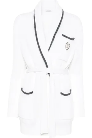Brunello Cucinelli Femme, Pulls, Blanc, Taille: 38 FR Cardigan Blanc avec Logo Patch